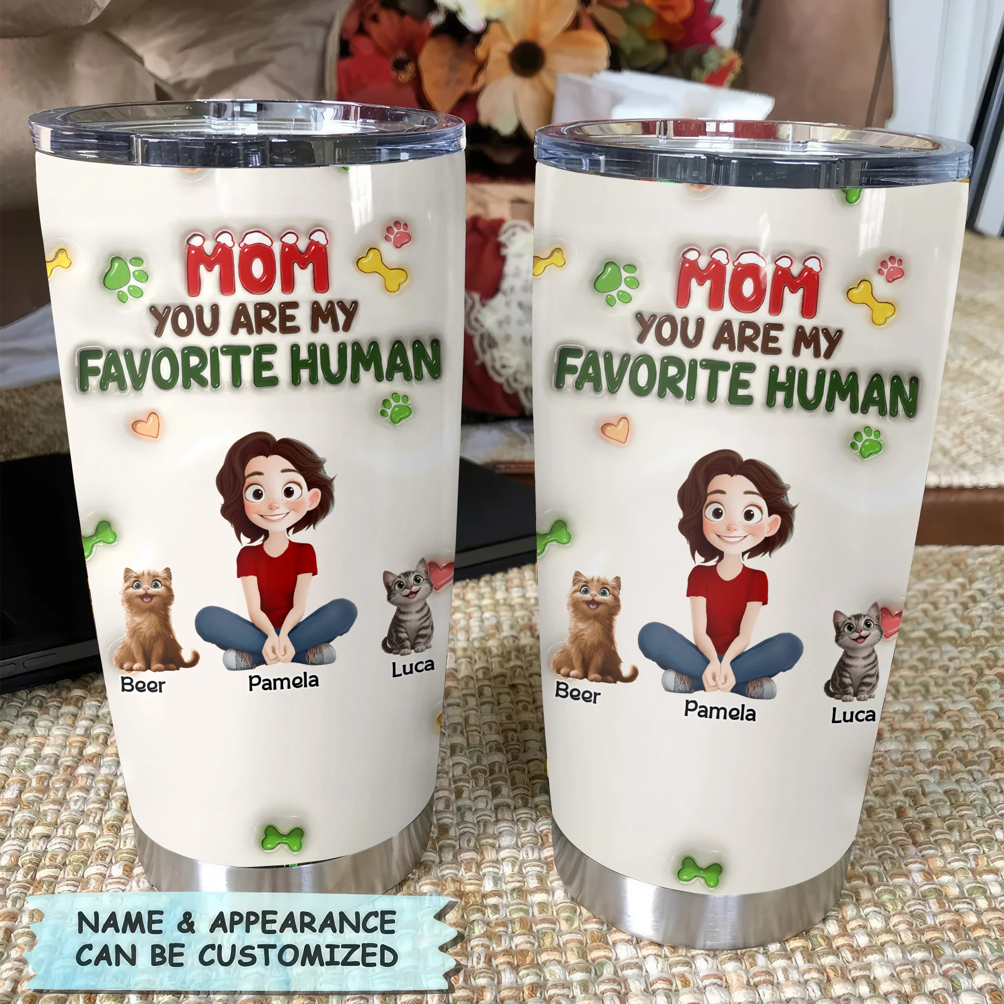 Mom You Are My Favorite Human 3D Inflated Effect Cartoon Cat - Personalized Tumbler Cup - Gift for Pet Owners, Pet Lovers, Cat Mom | CLP15 NH96 - Image 3
