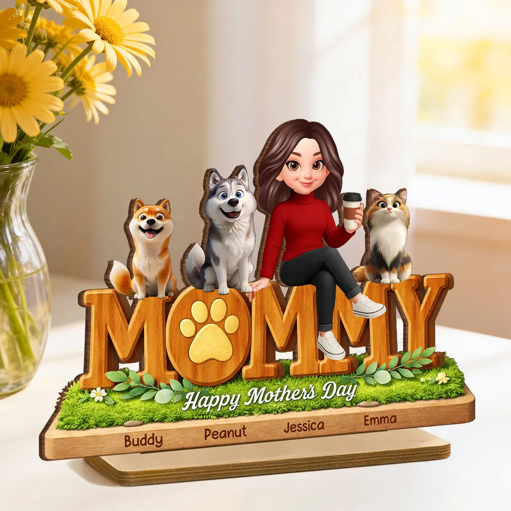 Mommy Dog Cat Happy Mother's Day - Personalized Wooden Plaque - Gift For Pet Mom HN02 - Image 5