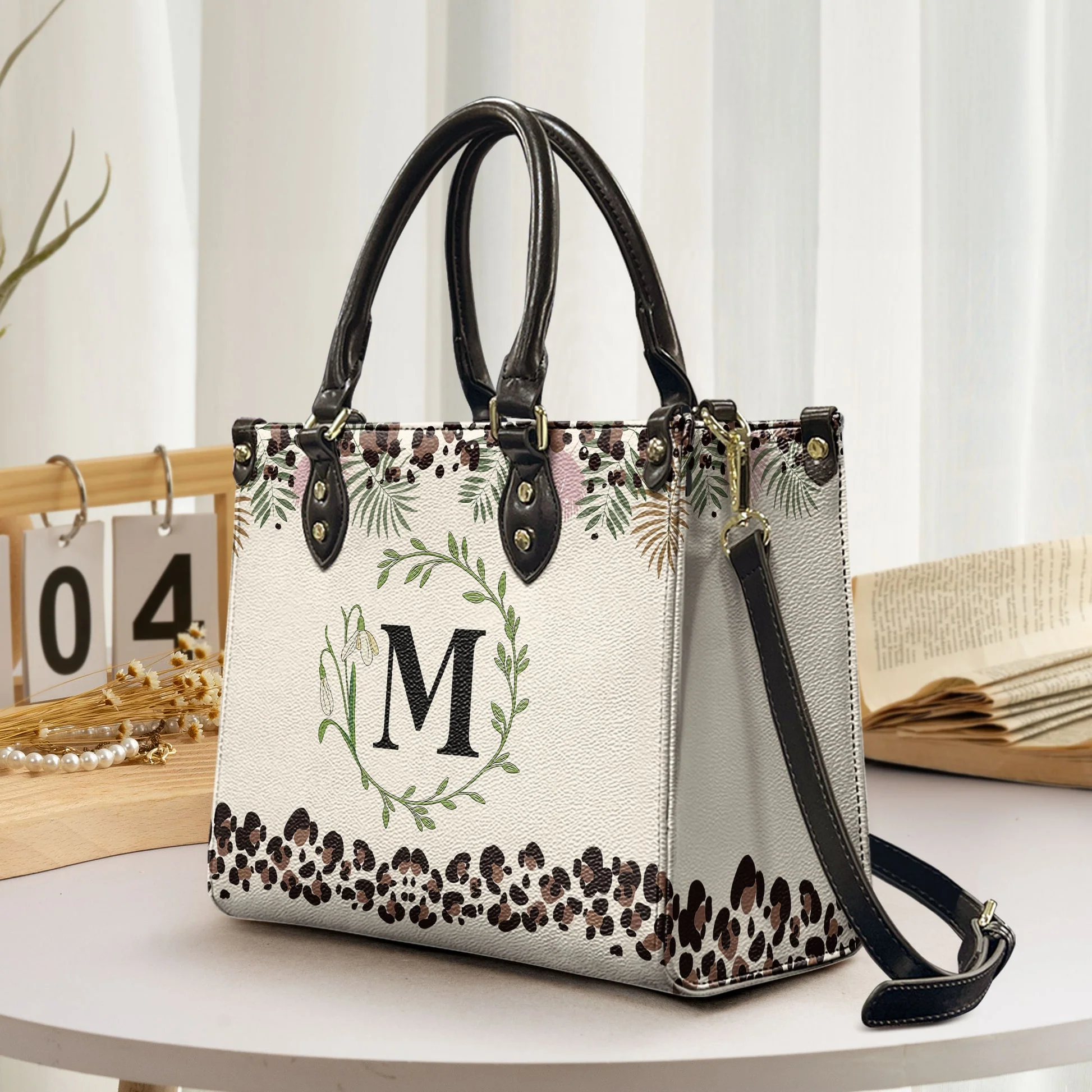 Monogram And Birth Month Flower - Personalized Leather Bag - Loving Gift For Mother, Grandma, Grandmother, Mother's Day NA94 - Image 2