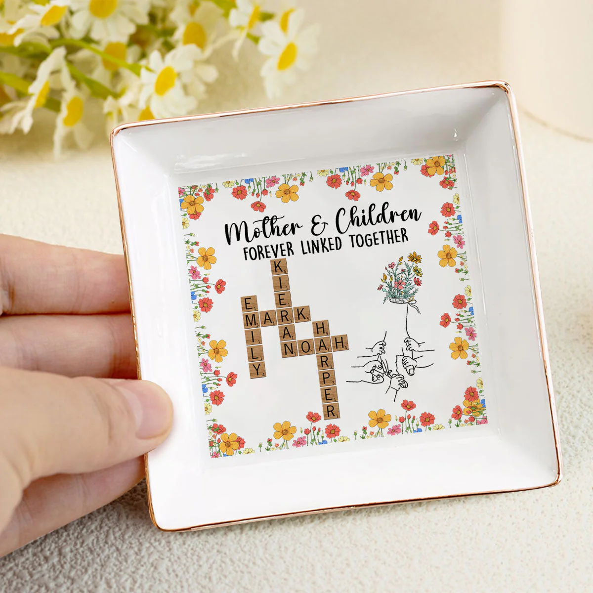 Mother And Child Forever Linked Together - Personalized Jewelry Dish - Gift For Grandma, Mom, Girlfriend, Wife NH96 - Image 4