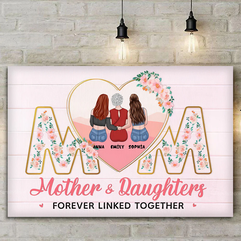Mother And Daughter Forever Linked Together - Personalized Canvas Poster - Gift For Mom,Grandma, Mother's Day | GR24 NA94 - Image 2
