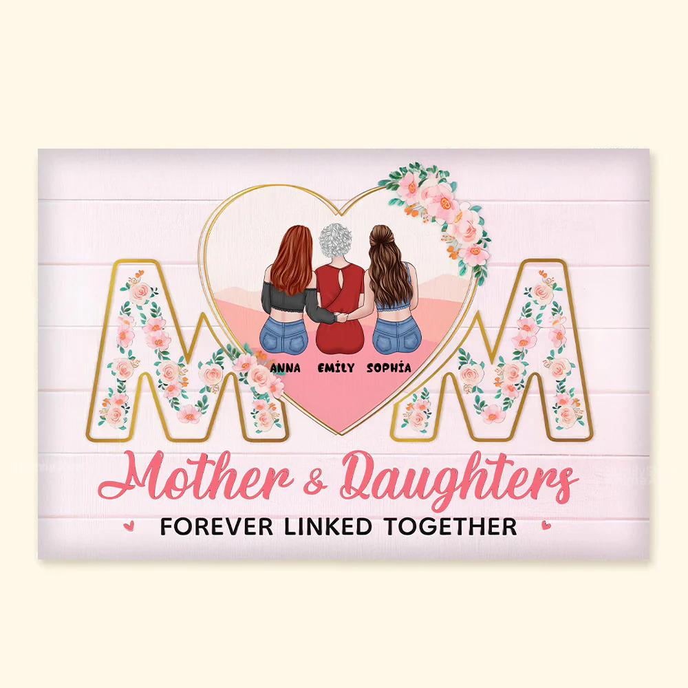 Mother And Daughter Forever Linked Together - Personalized Canvas Poster - Gift For Mom,Grandma, Mother's Day | GR24 NA94 - Image 3