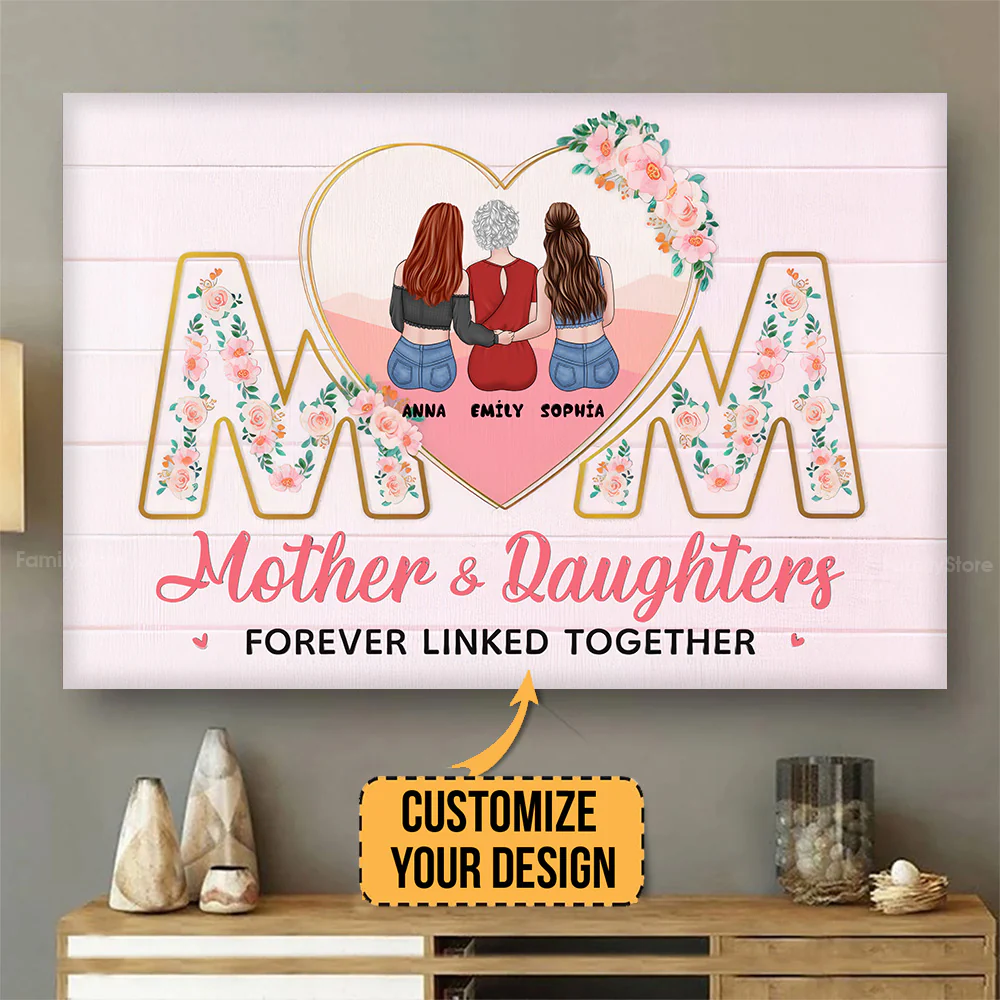 Mother And Daughter Forever Linked Together - Personalized Canvas Poster - Gift For Mom,Grandma, Mother's Day | GR24 NA94 - Image 4