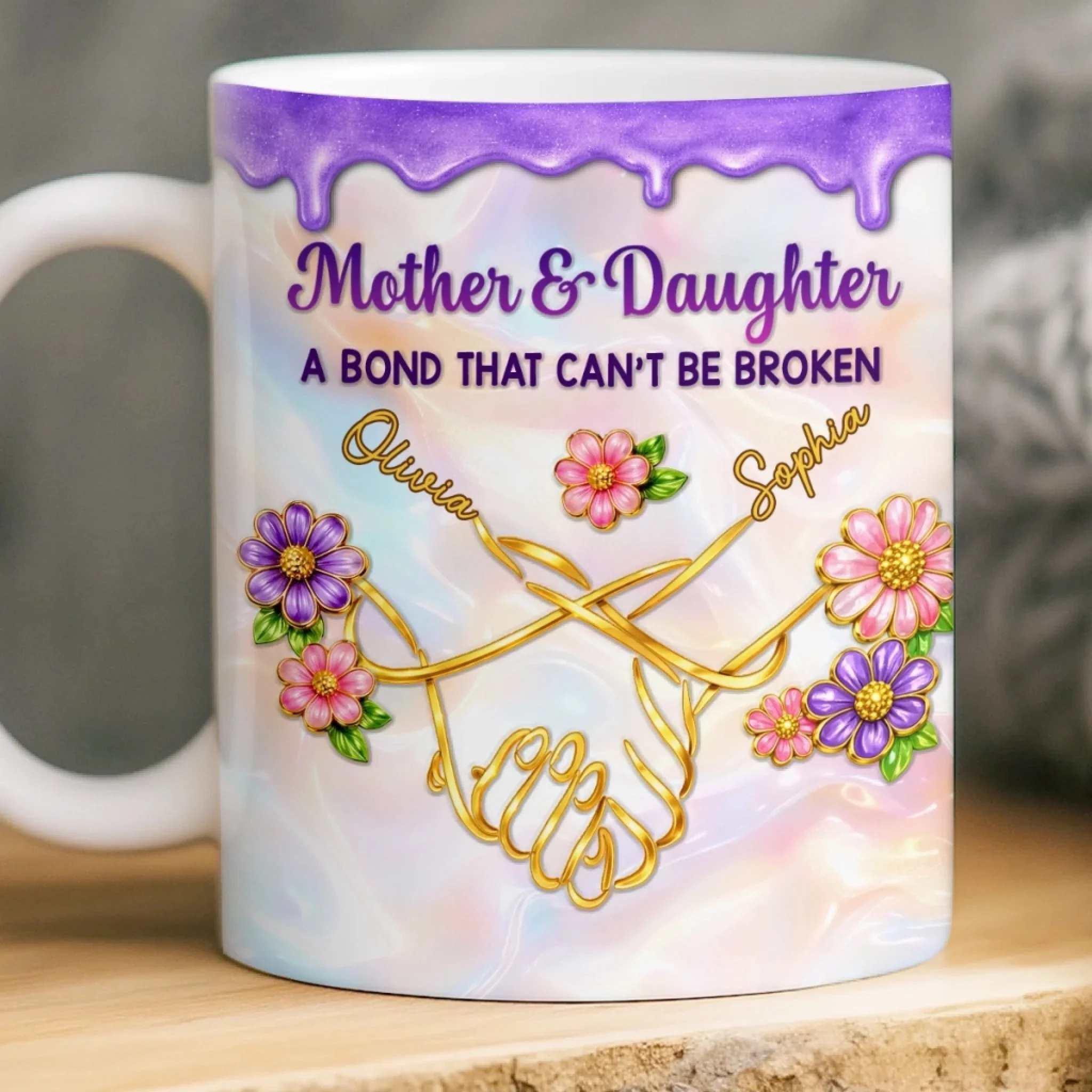 Mother & Daughter A Bond That Can't Be Broken - Personalized White Edge-to-Edge Mug - Gift For Mom, Grandma HN02
