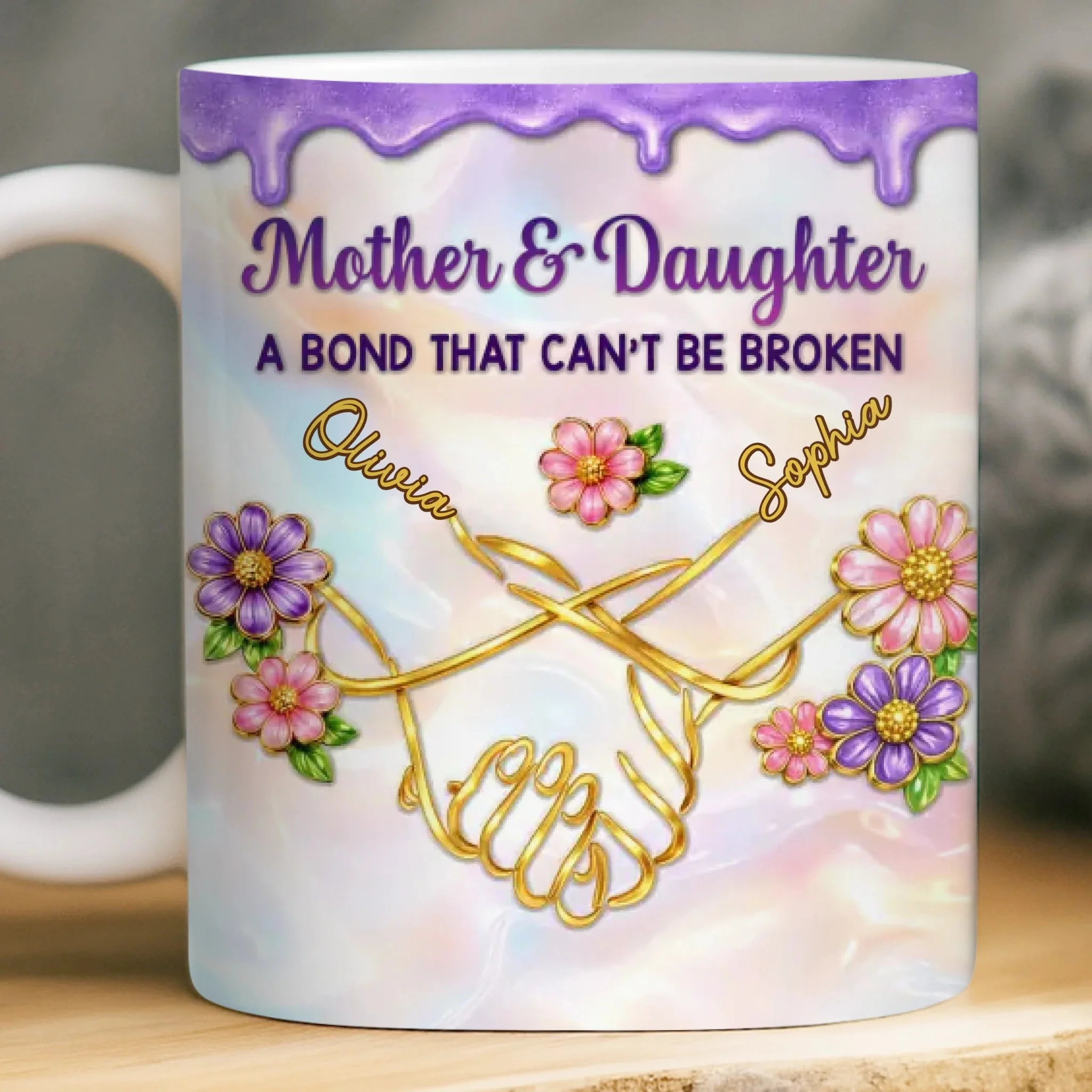 Mother & Daughter A Bond That Can't Be Broken - Personalized White Edge-to-Edge Mug - Gift For Mom, Grandma HN02 - Image 2