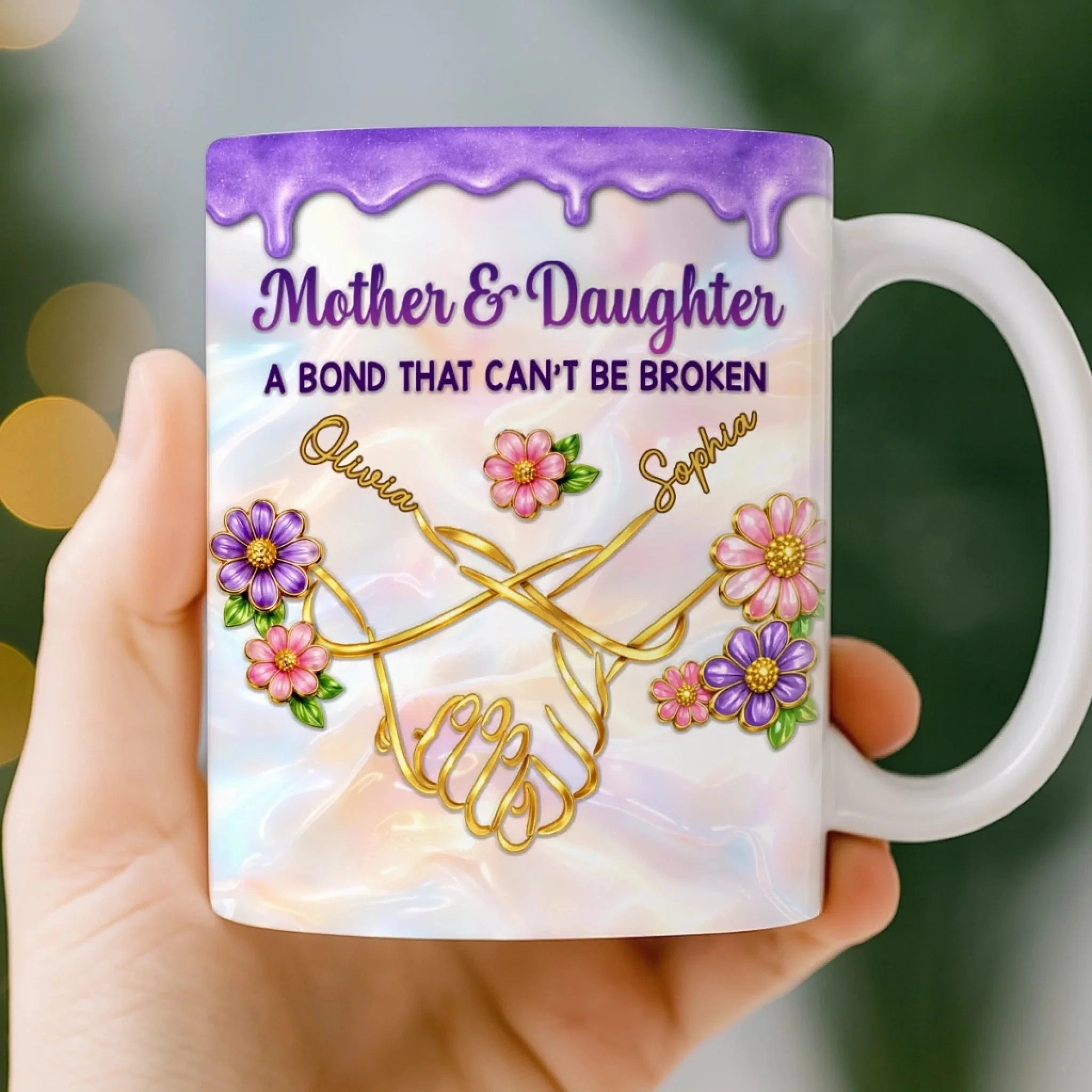 Mother & Daughter A Bond That Can't Be Broken - Personalized White Edge-to-Edge Mug - Gift For Mom, Grandma HN02 - Image 3