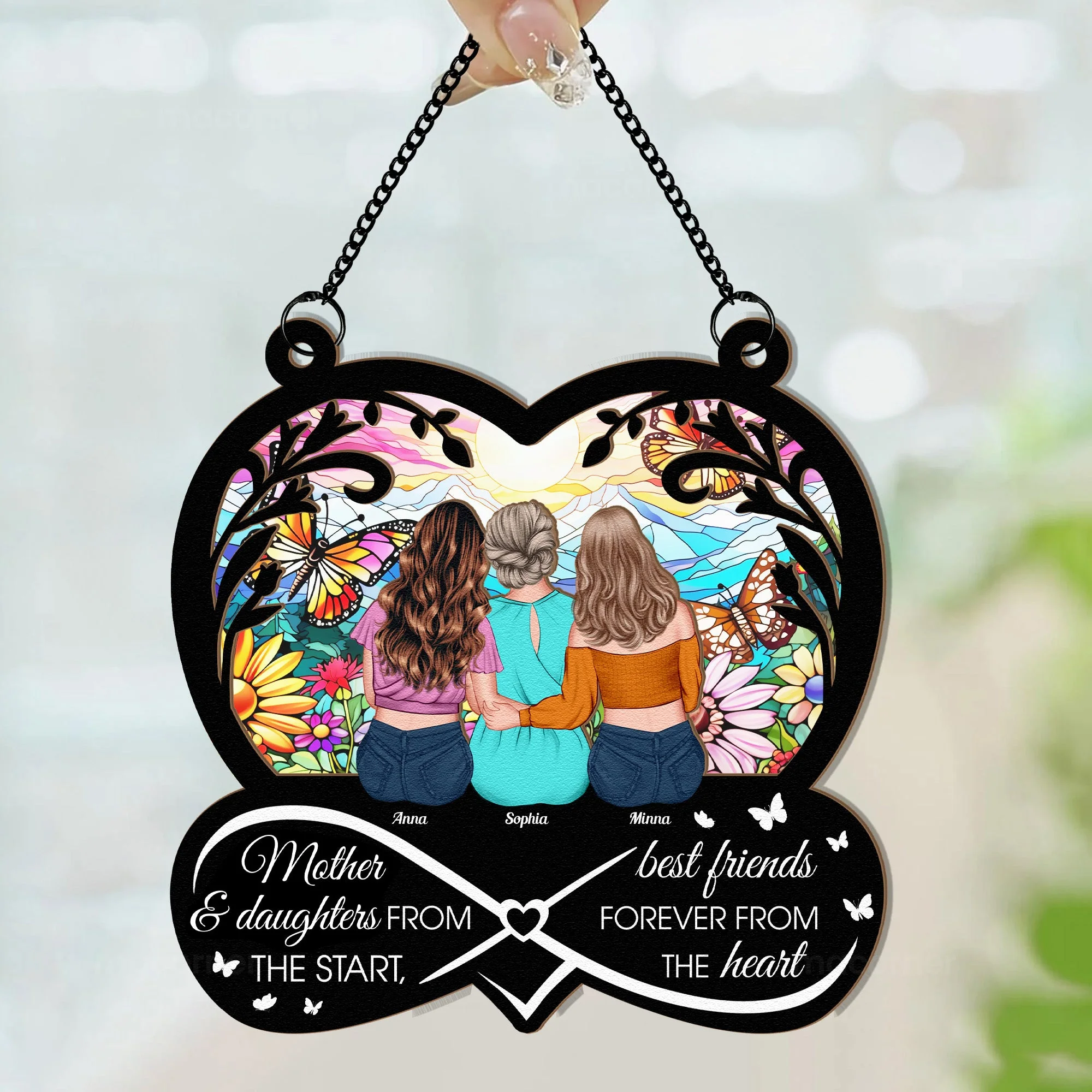 Mother & Daughters, Best Friends Forever From The Heart - Personalized Window Hanging Window Hanging Suncatcher Ornament - Gift For Mom, Grandma, Mother's Day | GR24 NA94 - Image 3