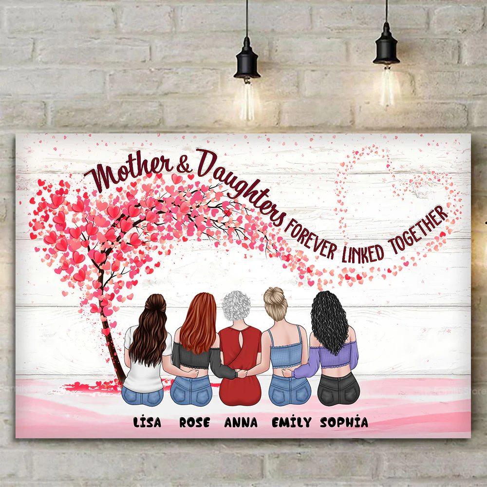 Mother & Daughters Forever Linked Together Blossom - Personalized Canvas Poster - Gift For Mom, Mother's Day | GR24 NA94 - Image 2