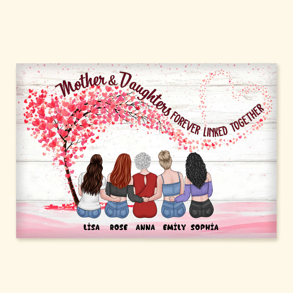 Mother & Daughters Forever Linked Together Blossom - Personalized Canvas Poster - Gift For Mom, Mother's Day | GR24 NA94 - Image 3
