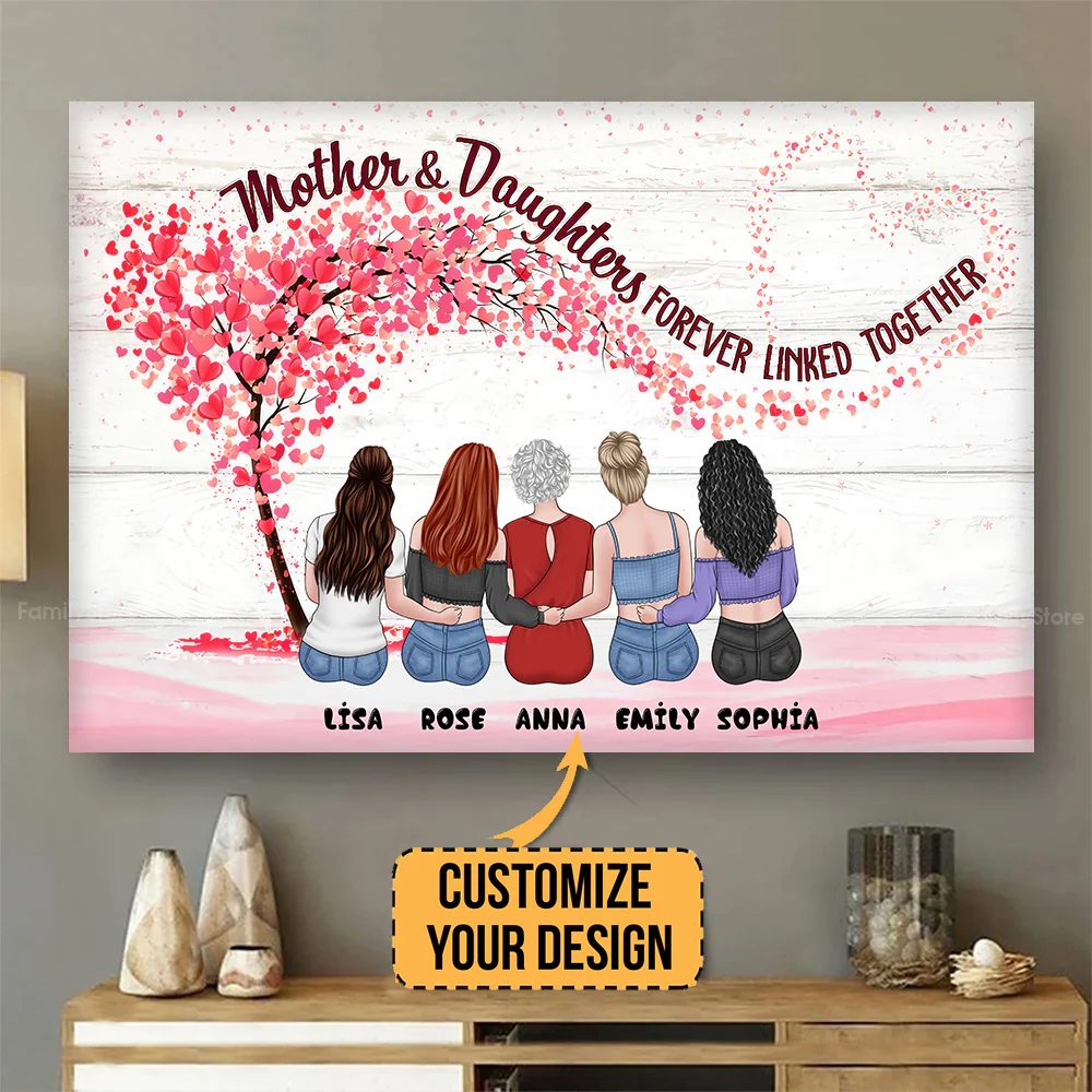 Mother & Daughters Forever Linked Together Blossom - Personalized Canvas Poster - Gift For Mom, Mother's Day | GR24 NA94 - Image 4