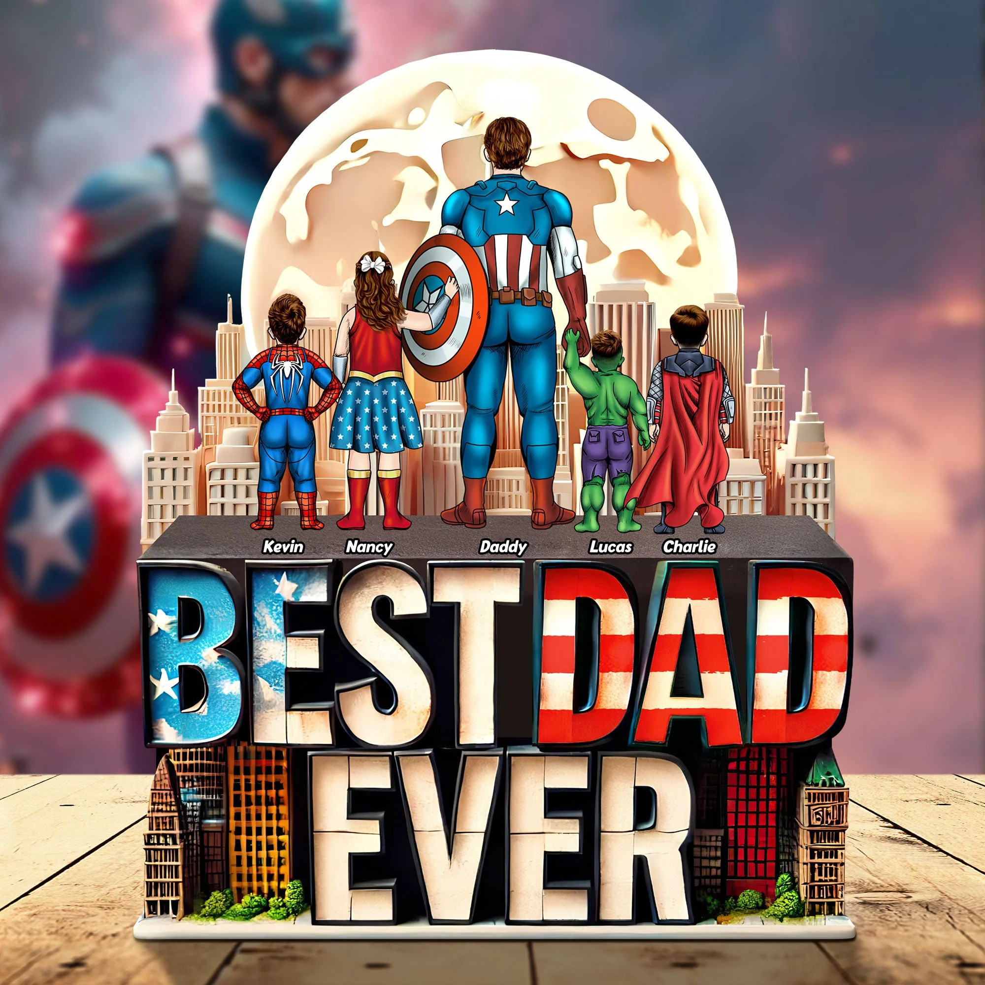 MRVL Best Dad Ever - Personalized Acrylic Plaque - Gift For Dad, Grandpa, Fathers Day | CL02.V2 HH01