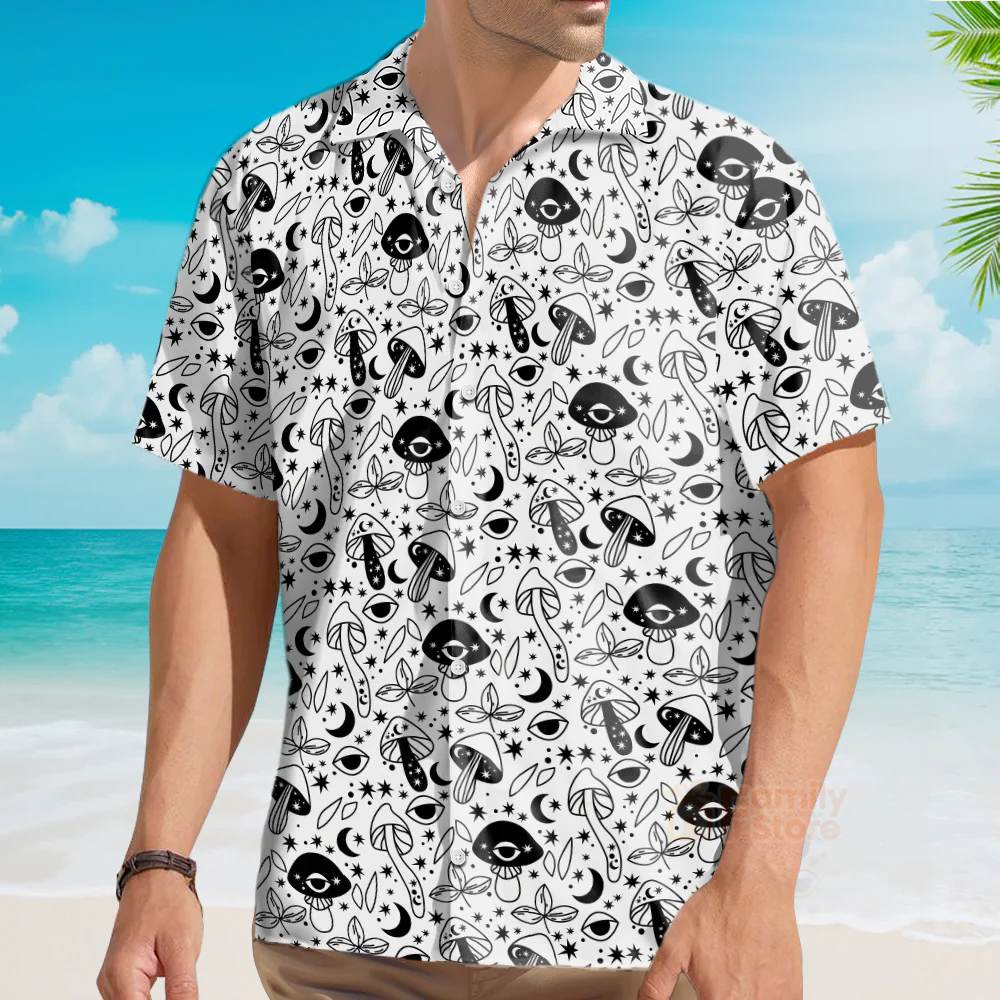 Mushroom Button up, Mushroom DnD Shirt, Mushroom Shirt, Trippy mushroom shirt - Image 4
