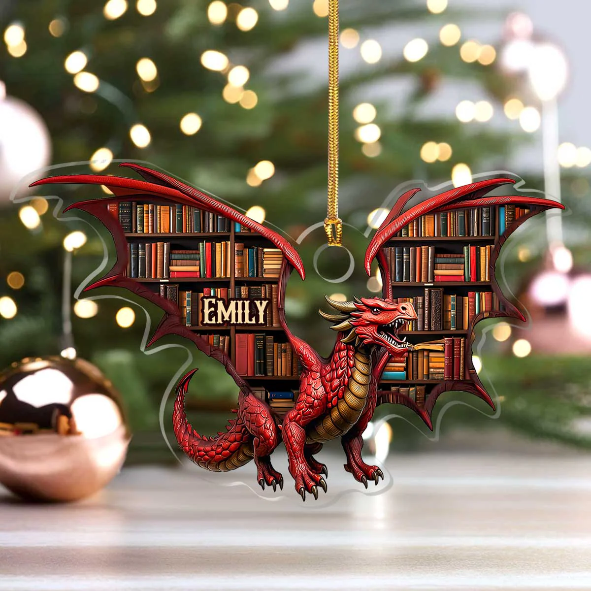 My Book Dragon - Personalized Acrylic Ornament - Christmas Gift For Book Lovers HH01 - Image 4