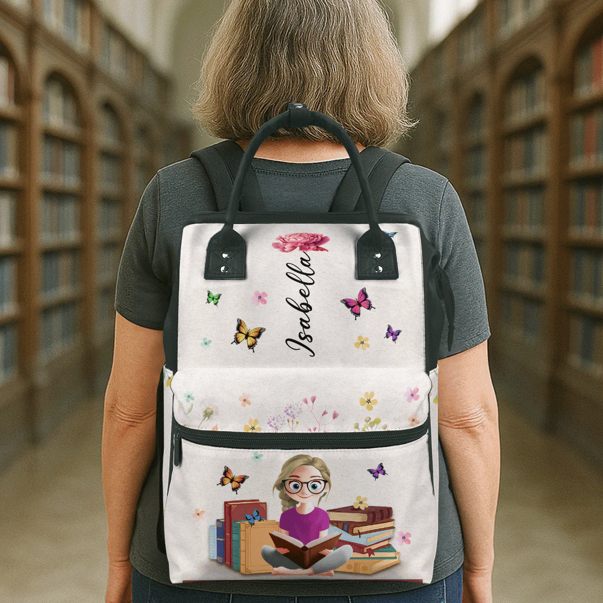 My Books & Birth Flower - Personalized Duckbilled Backpack - Gift For Book Lovers, Readers, Women |  CLB2 HN02 - Image 3