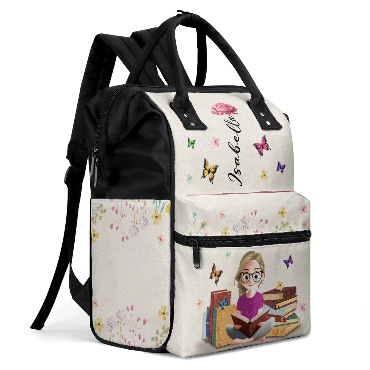 My Books & Birth Flower - Personalized Duckbilled Backpack - Gift For Book Lovers, Readers, Women |  CLB2 HN02 - Image 5