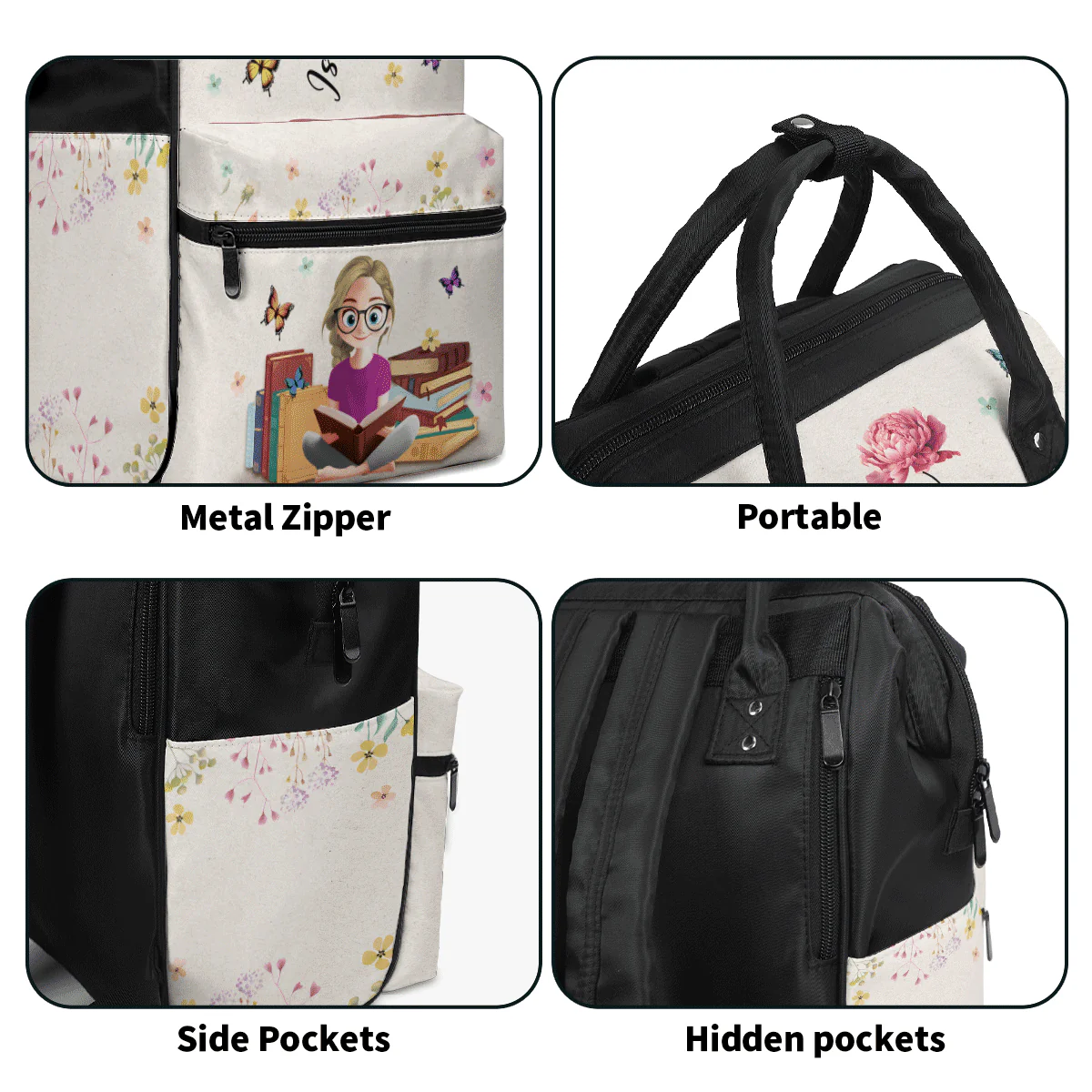 My Books & Birth Flower - Personalized Duckbilled Backpack - Gift For Book Lovers, Readers, Women |  CLB2 HN02 - Image 6