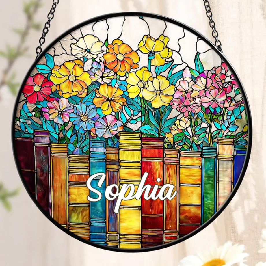 My Colorful Floral Bookcase - Personalized Stained Glass Window Hanging Suncatcher - Gift For Book Lovers, Her HH01 - Image 3
