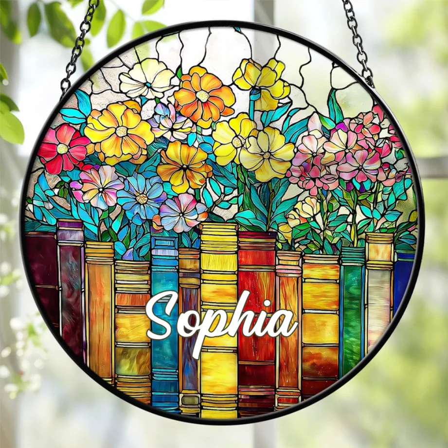 My Colorful Floral Bookcase - Personalized Stained Glass Window Hanging Suncatcher - Gift For Book Lovers, Her HH01 - Image 4