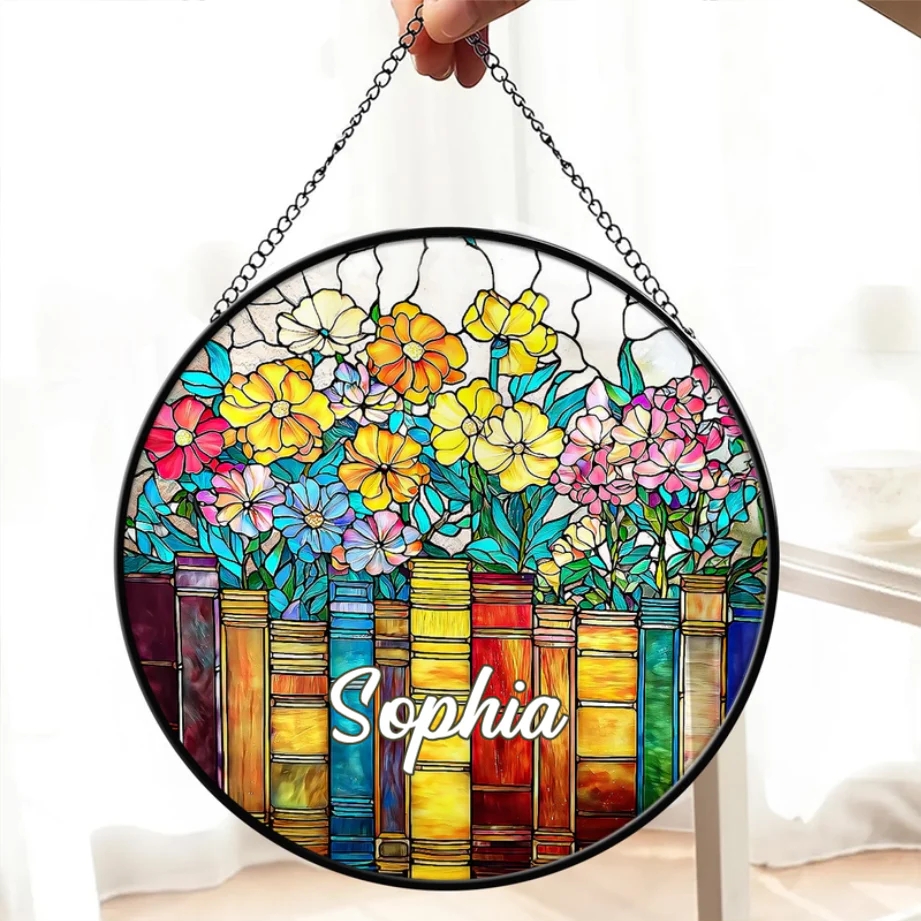My Colorful Floral Bookcase - Personalized Stained Glass Window Hanging Suncatcher - Gift For Book Lovers, Her HH01 - Image 5
