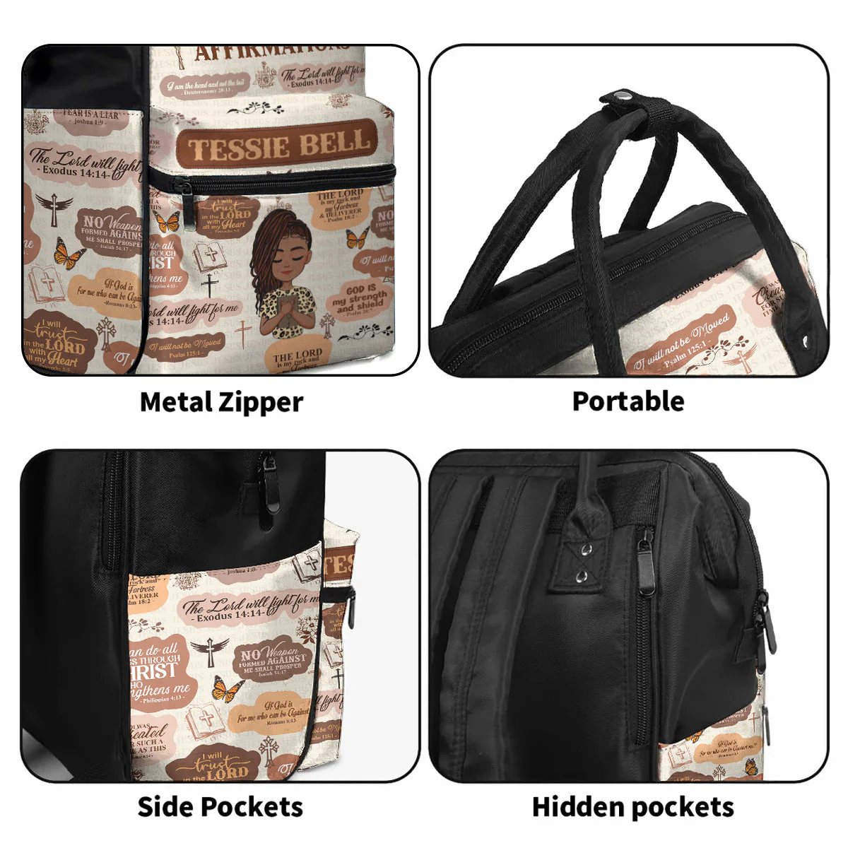 My Daily Affirmations With Bible Verses - Personalized Duckbilled Backpack - Christian Gift For Black Women | CLGOD05. God Girl HH01 - Image 5