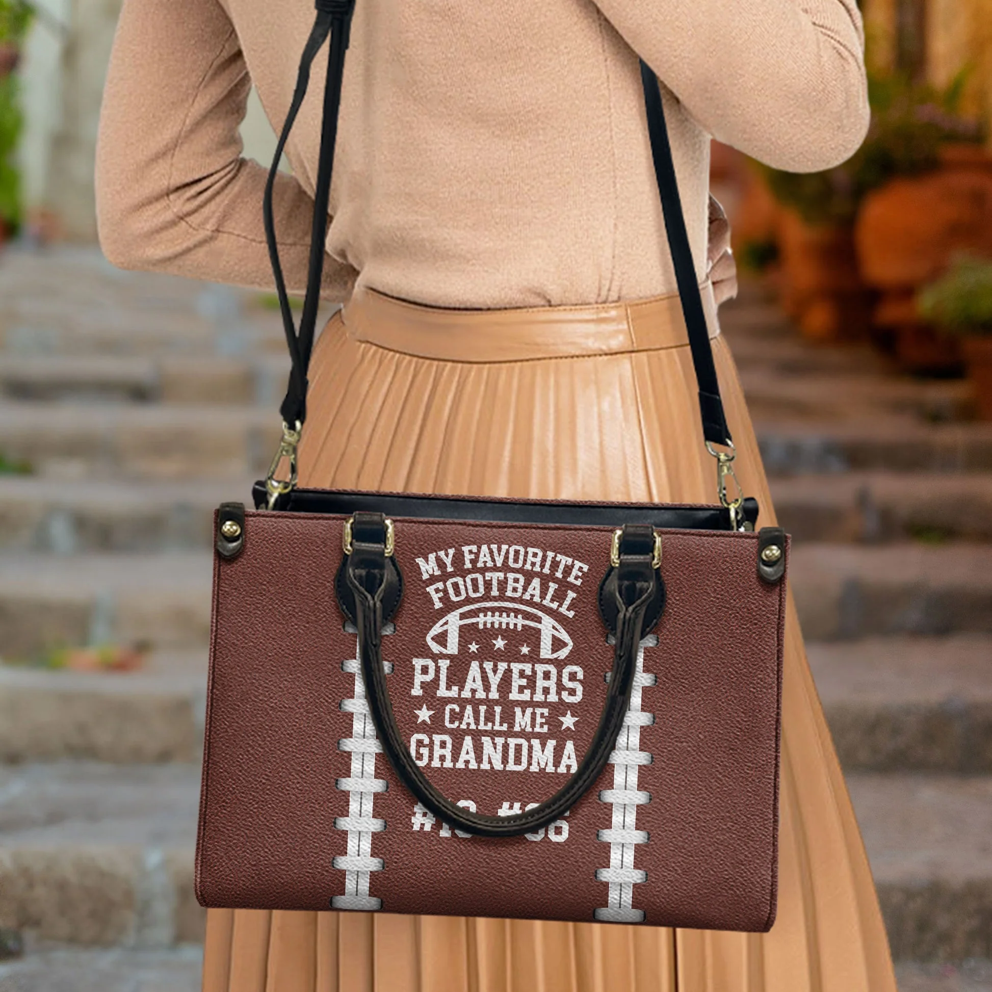 My Favorite Football Player Calls Me Grandma - Personalized Leather Bag - Loving Gift For Mother, Grandma, Grandmother, Mother's Day | NA94 - Image 3