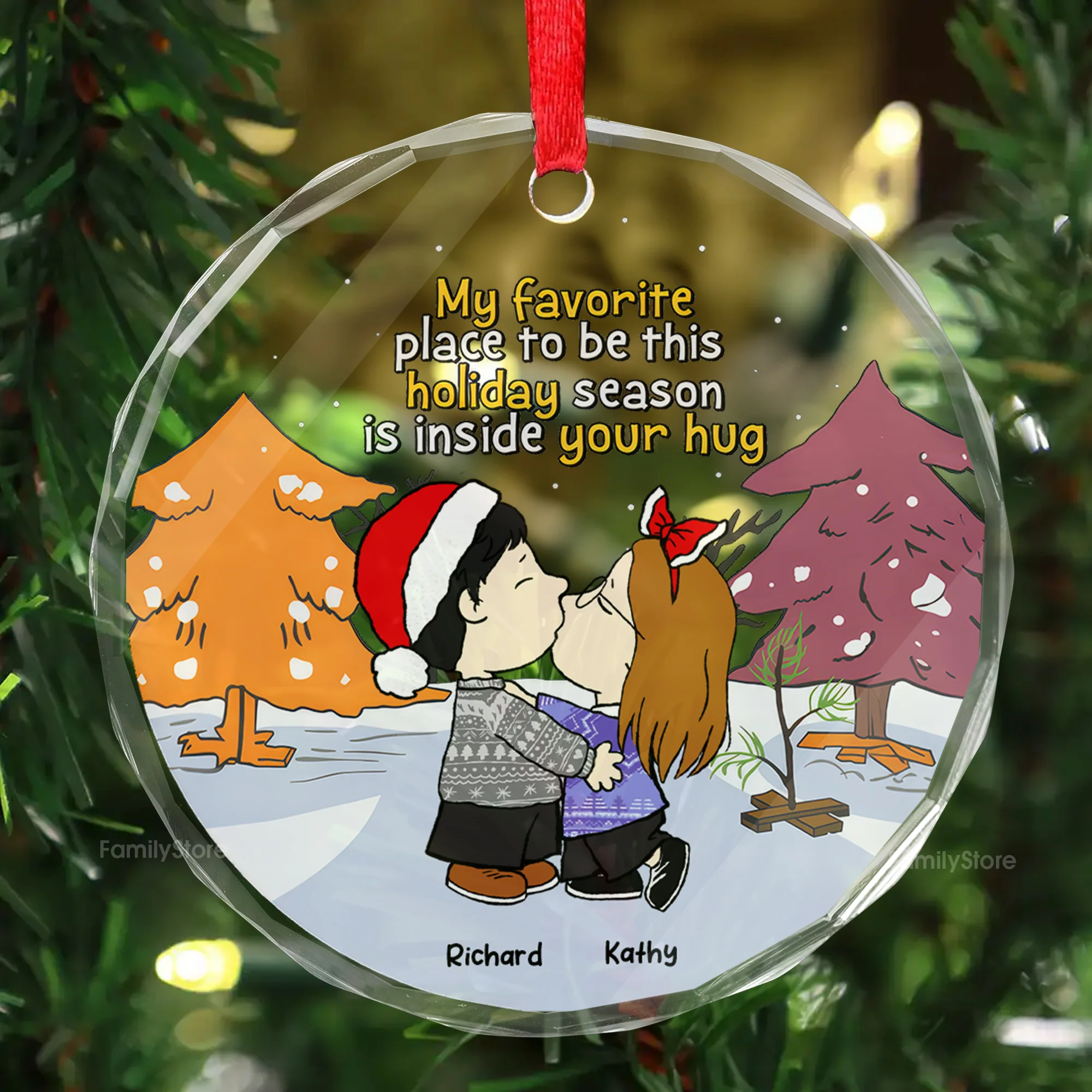 My Favorite Place To Be This Holiday Season Is Inside Your Hug - Personalized Glass Ornament - Gift For Couple, Husband Wife CL45 NH96 - Image 2