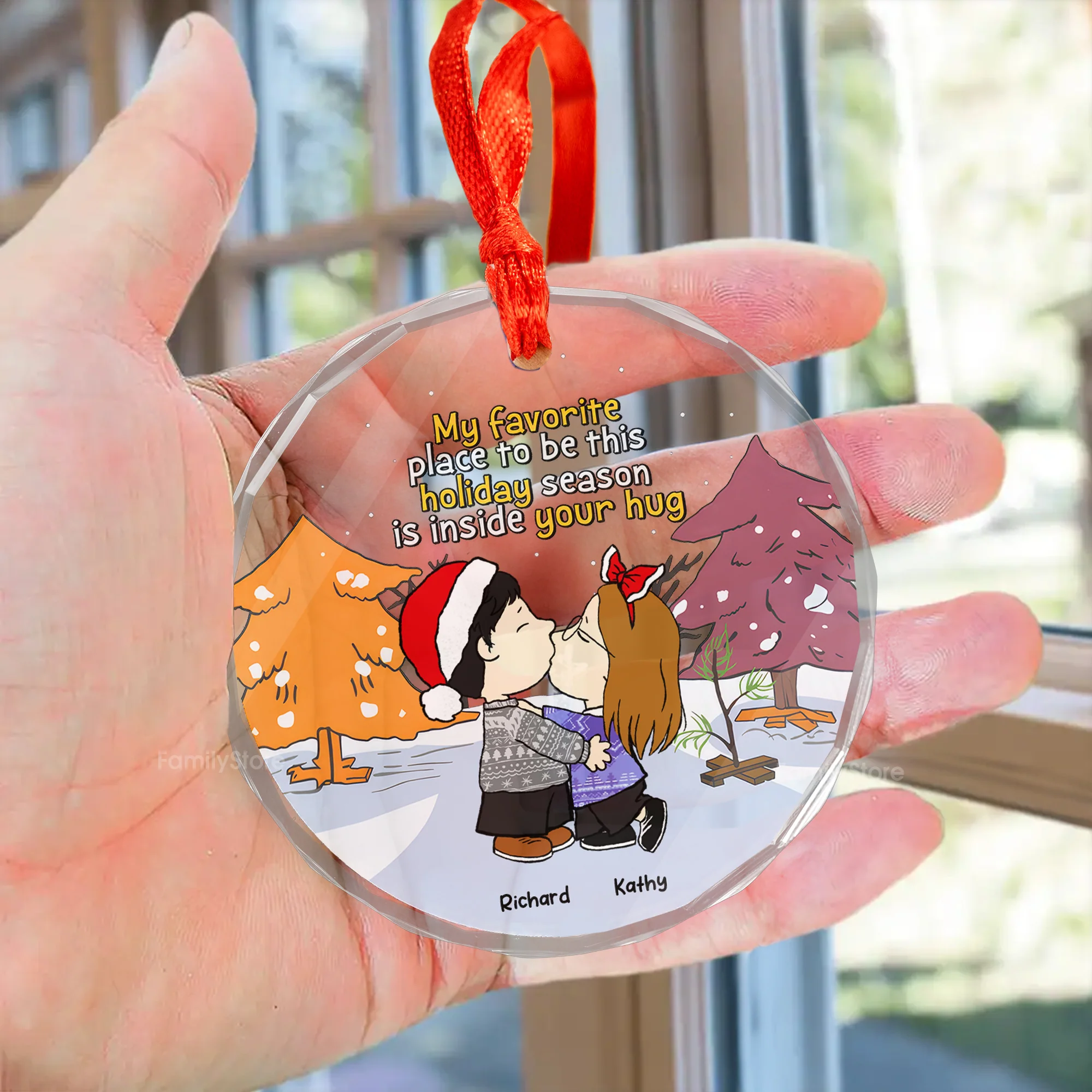 My Favorite Place To Be This Holiday Season Is Inside Your Hug - Personalized Glass Ornament - Gift For Couple, Husband Wife CL45 NH96 - Image 3