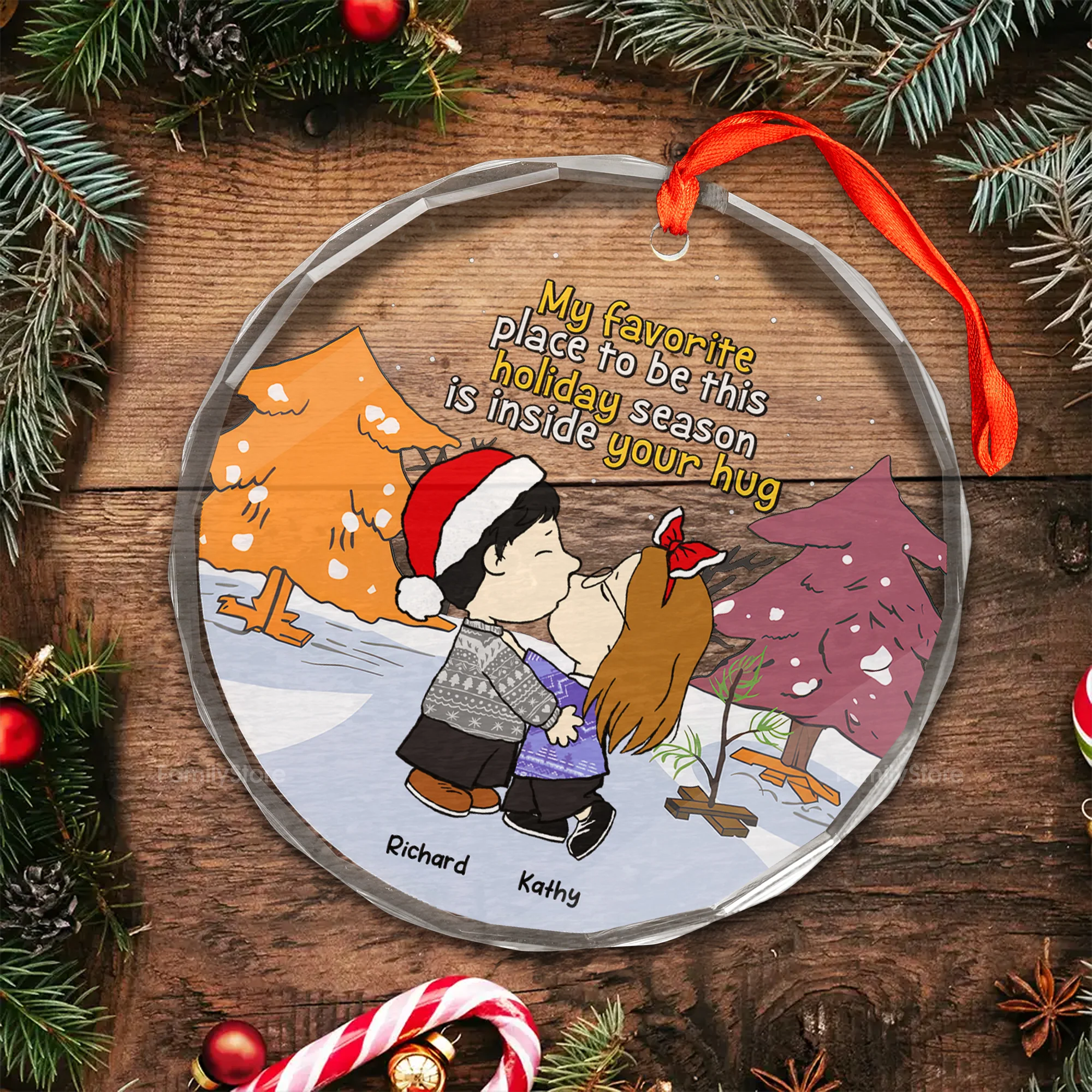 My Favorite Place To Be This Holiday Season Is Inside Your Hug - Personalized Glass Ornament - Gift For Couple, Husband Wife CL45 NH96 - Image 4
