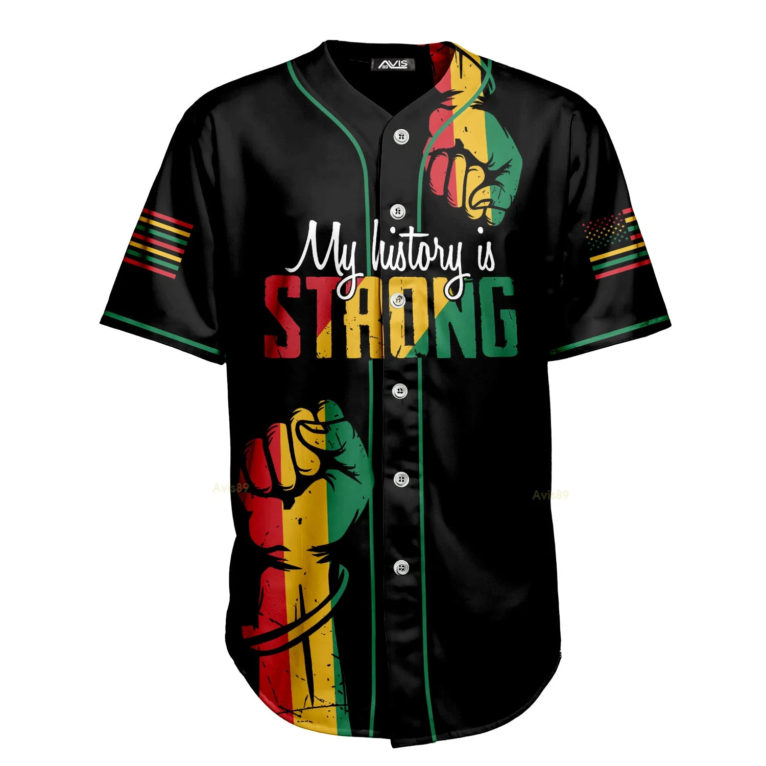 My History Is Strong - African American Baseball Jersey - Gift for Black Dad, Grandpa, Husband - Image 2
