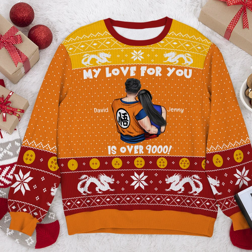 My Love For You Is Over Dragon Ball - Personalized Ugly Sweatshirt - Gift For Couple, Husband Wife, AnniversaryCL18 NH96 - Image 3