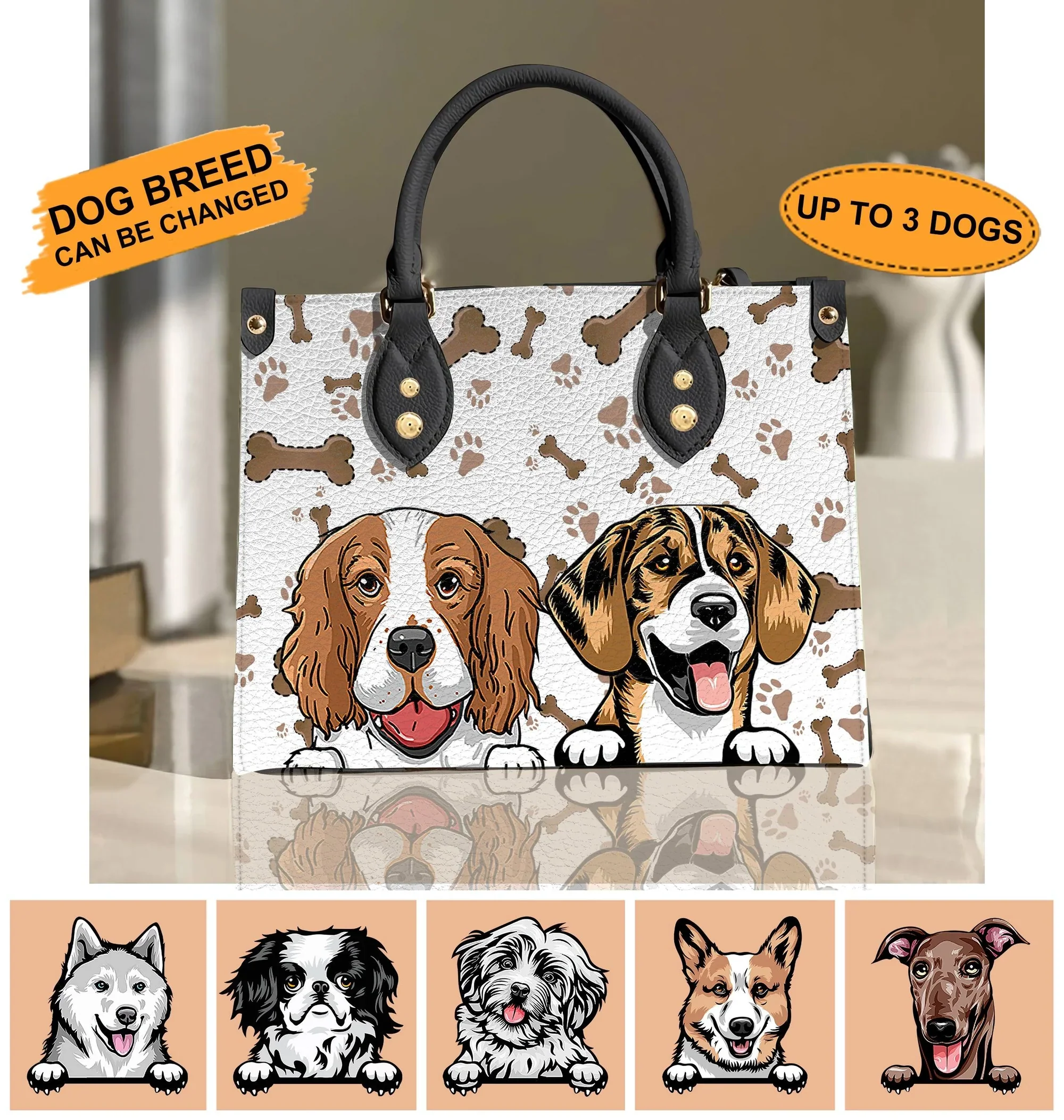 My Pet, My Heart Bone Pattern - Personalized Leather Handbag - Gift for Dog Lovers, Dog Mom | CLP13 NH96