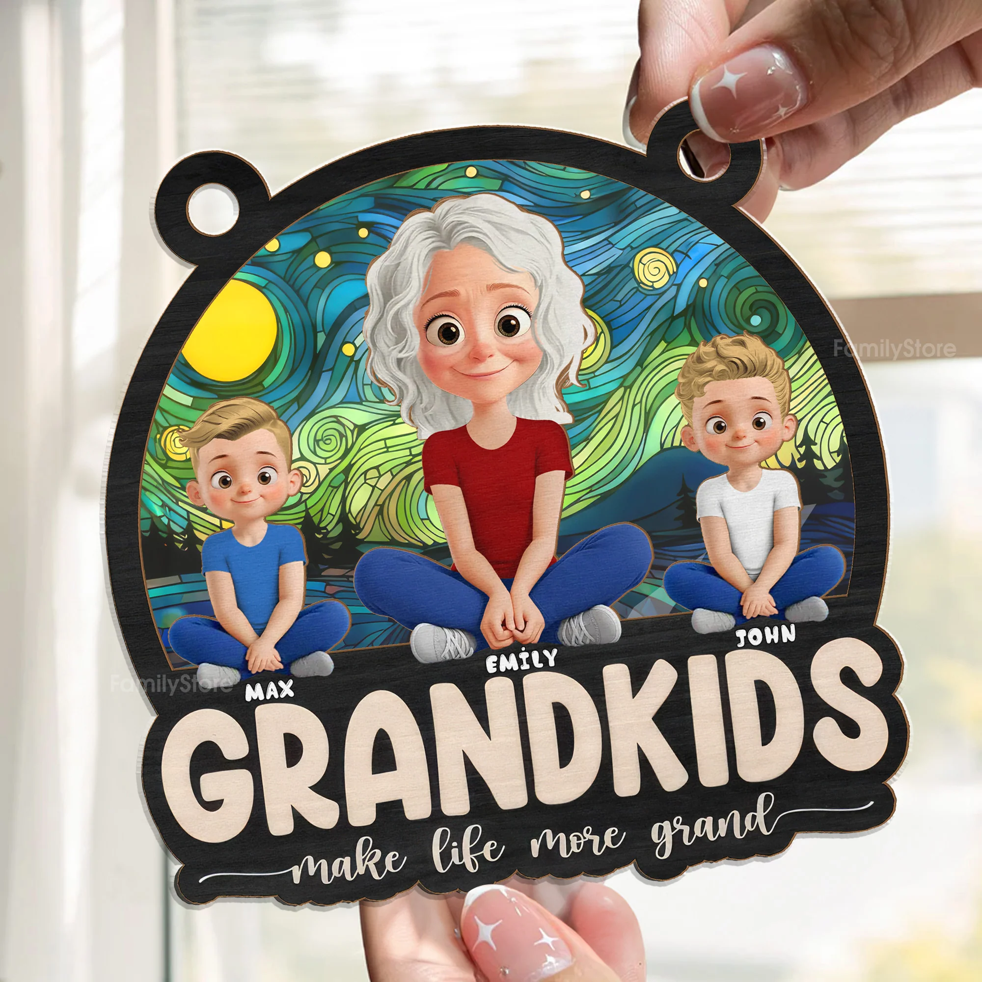 My Universe Is Built Of Grandkids - Personalized Window Hanging Window Hanging Suncatcher Ornament - Gift For Mom, Grandma, Mother's Day | GR25 NA94 - Image 2