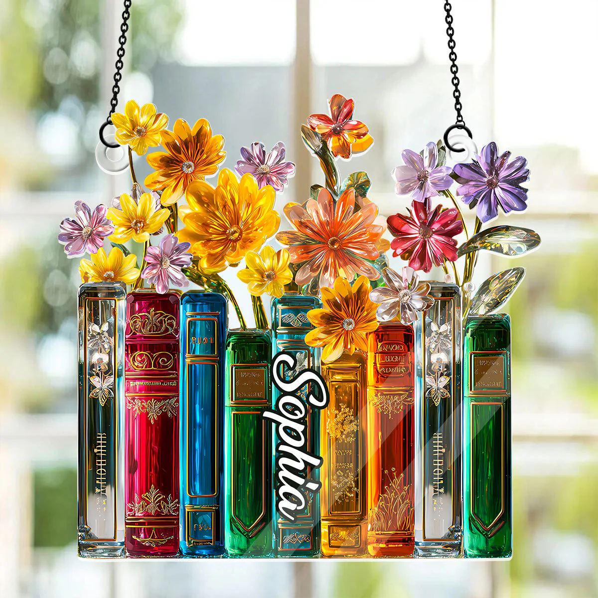 My Vintage Book Garden - Personalized Acrylic Suncatcher - Gift For Her, Book Lovers HH01