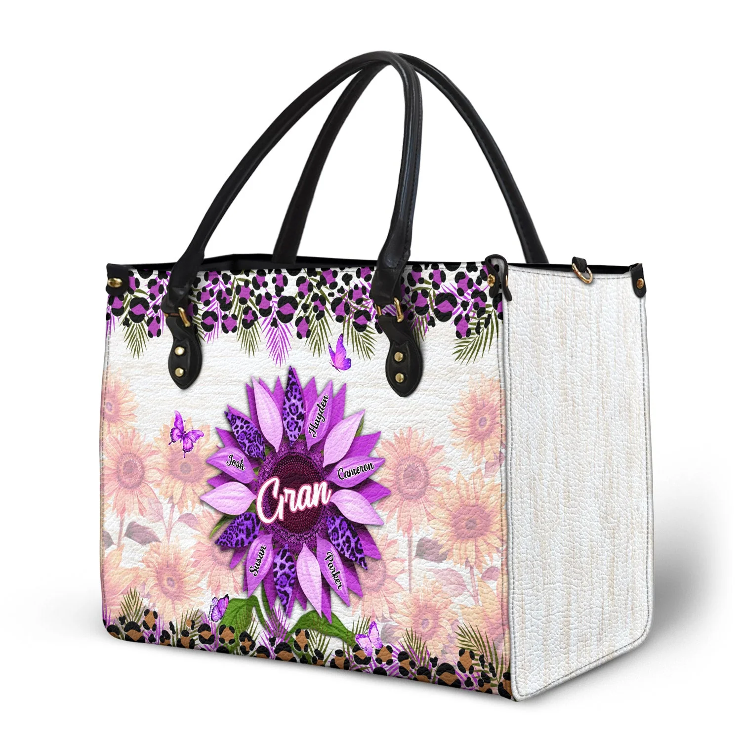 Nana, Mom, Auntie Sunflower - Personalized Leather Bag - Loving Gift For Mother, Grandma, Grandmother, Mother's Day | NA94 - Image 2