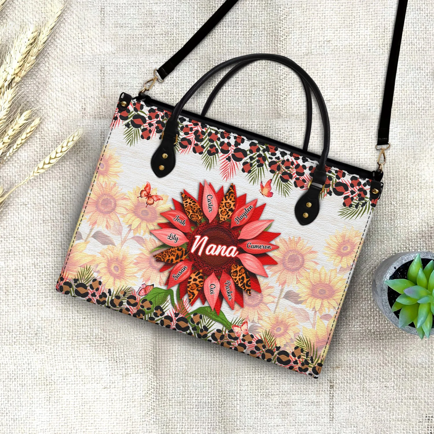 Nana, Mom, Auntie Sunflower - Personalized Leather Bag - Loving Gift For Mother, Grandma, Grandmother, Mother's Day | NA94 - Image 4