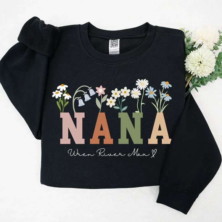 Nana Wildflowers And Kids - Personalized Sweatshirt With Design On Sleeve - Gift For Grandma, Mom, Wife - NH96 - Image 2