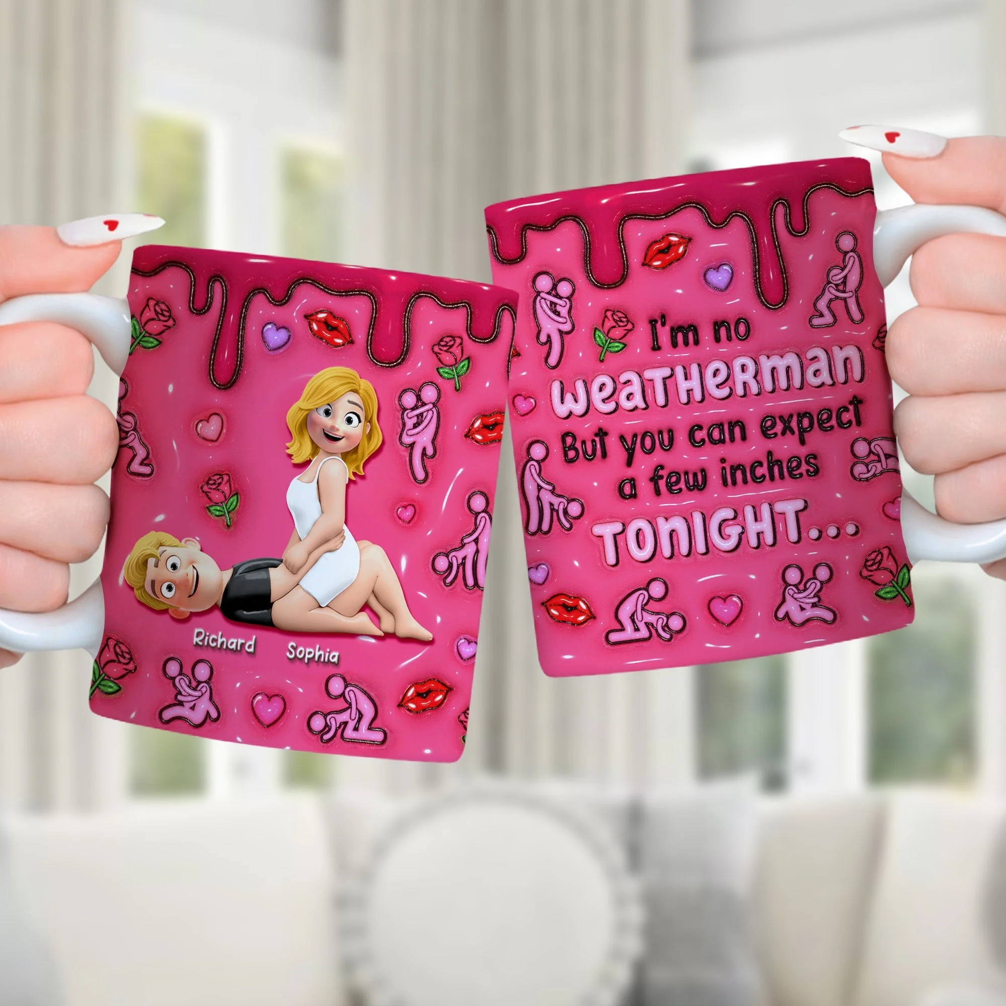Naughty Couple You Can Expect A Few Inches Tonight - Personalized White Edge-to-Edge Mug - Gift For Couples | GR10 NL122 - Image 2