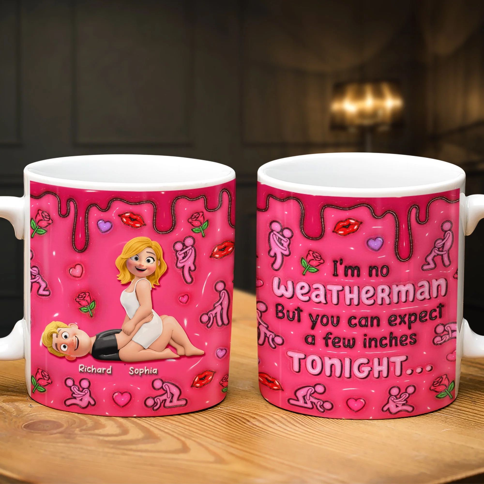 Naughty Couple You Can Expect A Few Inches Tonight - Personalized White Edge-to-Edge Mug - Gift For Couples | GR10 NL122 - Image 3