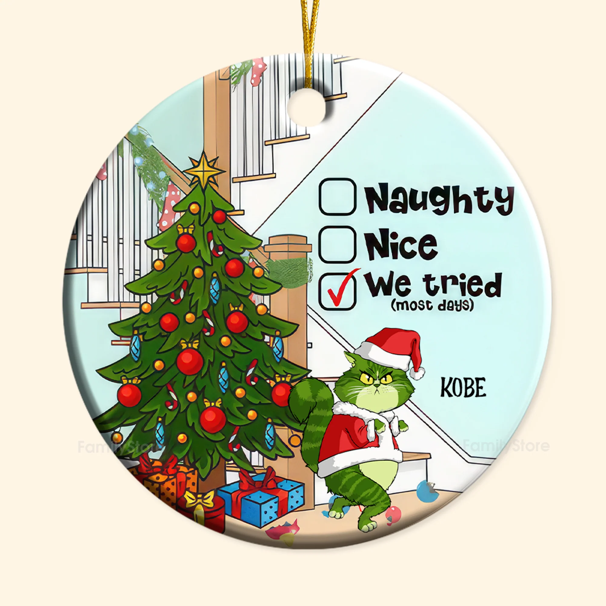Naughty Nice I Tried (Most Days) Grinch Cats- Gift For Cat Lover, Pet Lovers - Personalized Ceramic Ornament - CL16 NH96 - Image 6