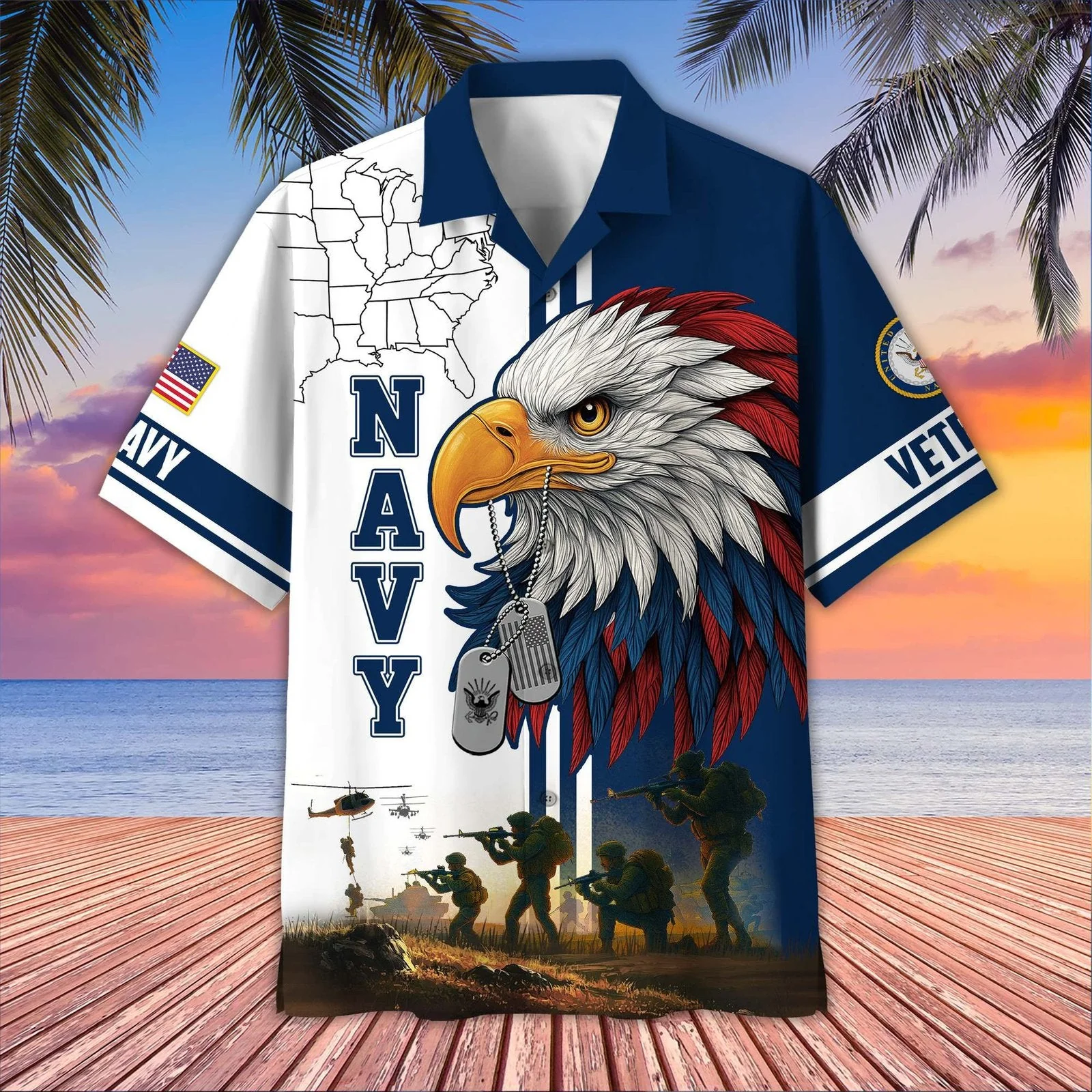 Navy Bald Eagle Military - Hawaiian Shirt - Patriotic Gift For Veterans | HN02 - Image 3