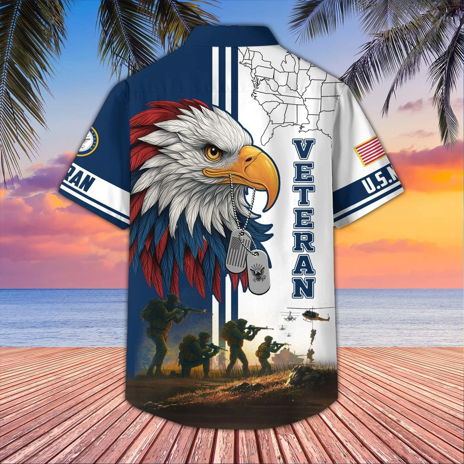 Navy Bald Eagle Military - Hawaiian Shirt - Patriotic Gift For Veterans | HN02 - Image 4