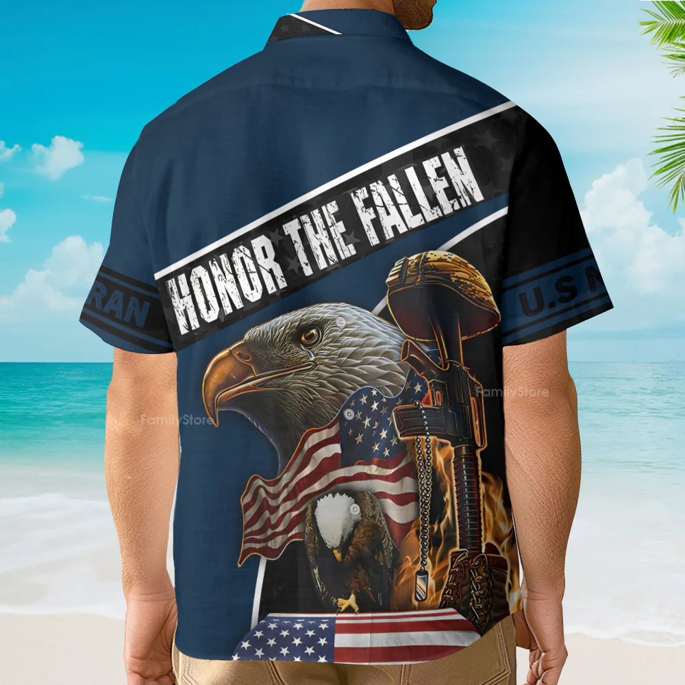 Navy Honor The Fallen Eagle With Gun Veteran U.S. Navy Hawaiian Shirt - Image 3
