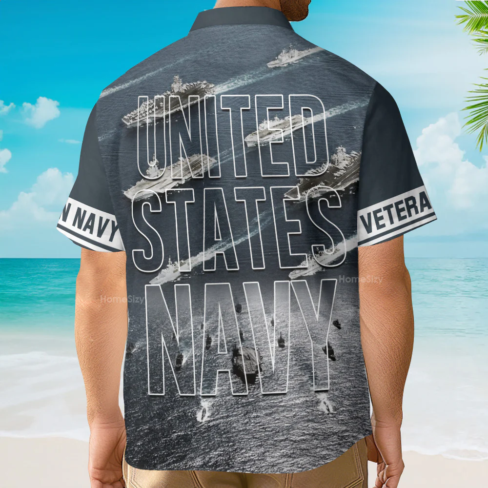 Navy United States Navy Veteran Hawaiian Shirt - Image 4