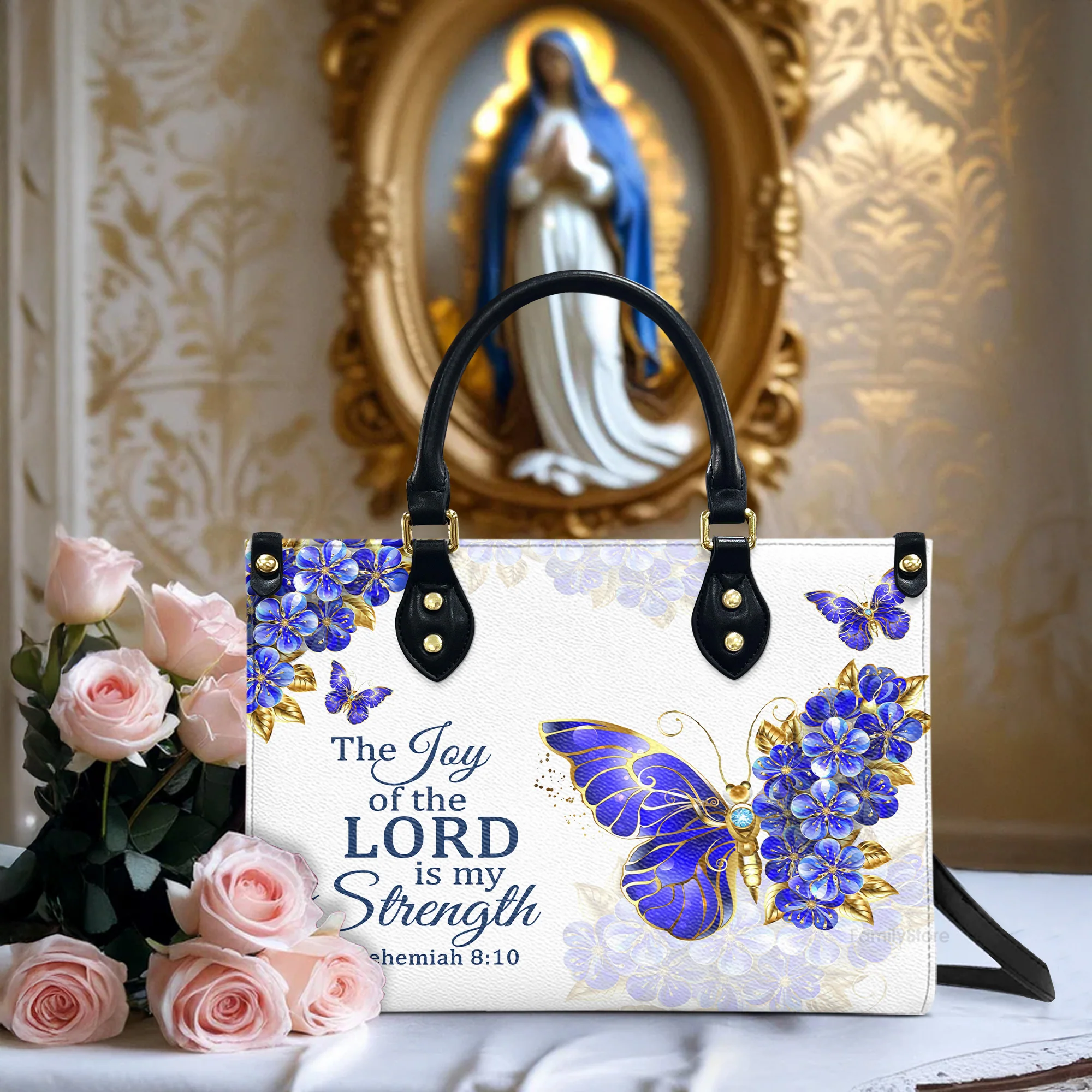 Nehemiah 810 The Joy Of The Lord Is My Strength - Thoughtful Gift For Christians - Personalized Leather Handbag With Handle - AT4080919 - Image 2
