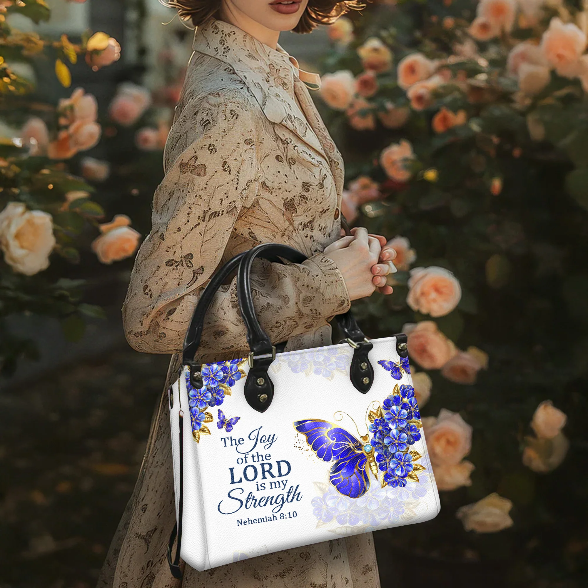 Nehemiah 810 The Joy Of The Lord Is My Strength - Thoughtful Gift For Christians - Personalized Leather Handbag With Handle - AT4080919 - Image 4