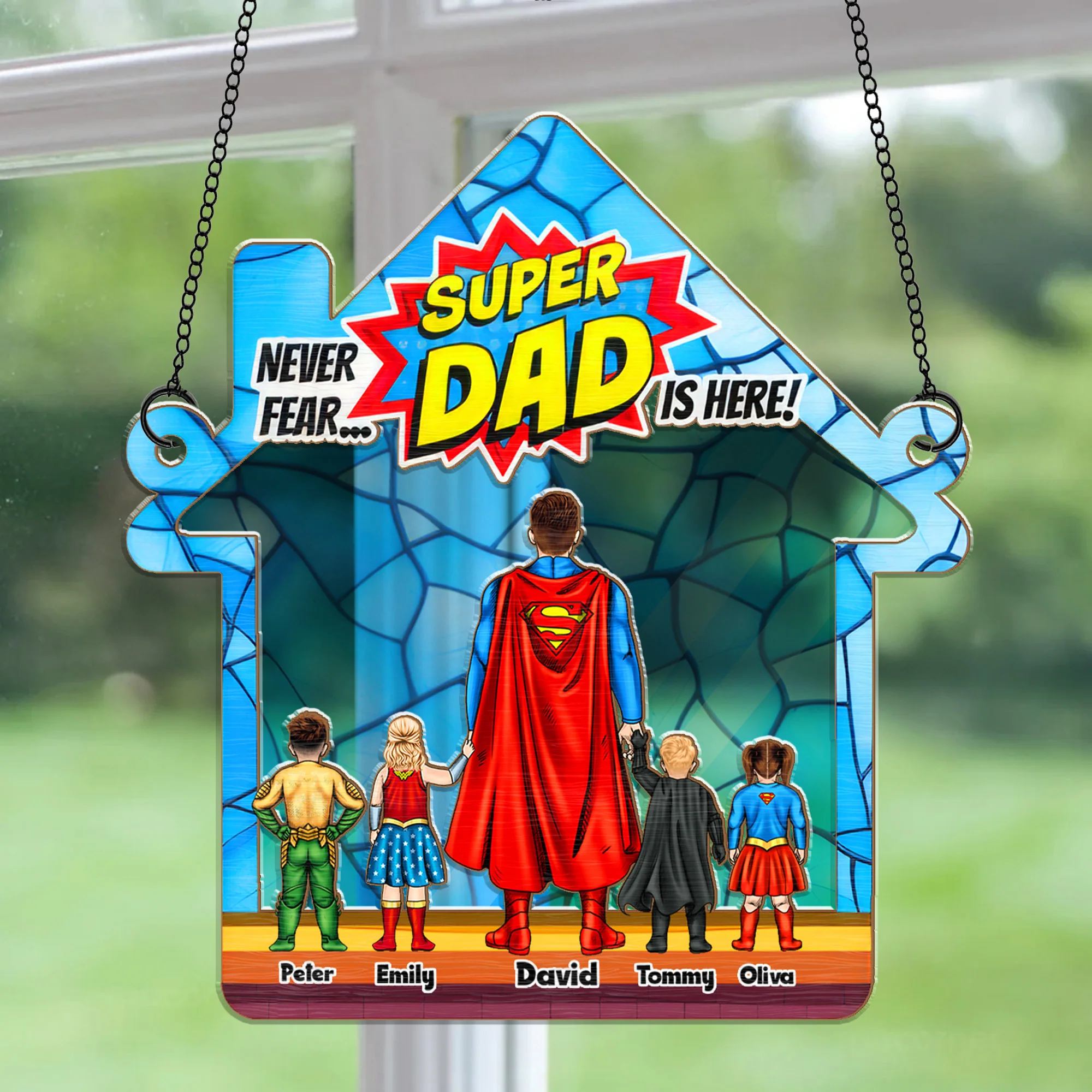 Super Hero Never Fear Super Dad Is Here - Gift For Father - Window Hanging Window Hanging Suncatcher Ornament - CL02 NH96