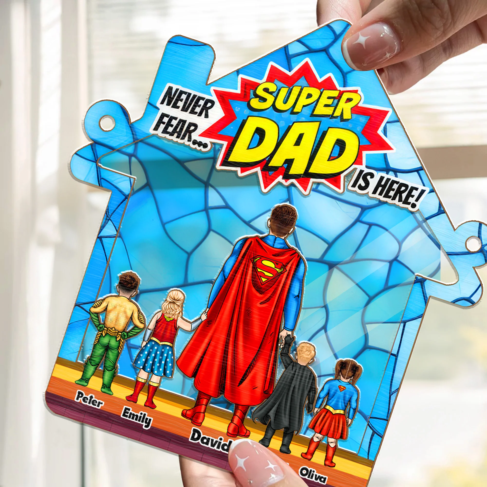 Super Hero Never Fear Super Dad Is Here - Gift For Father - Window Hanging Window Hanging Suncatcher Ornament - CL02 NH96 - Image 2