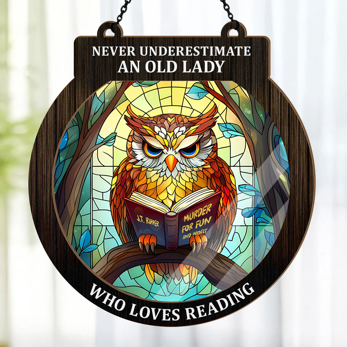 Never Underestimate A Woman Who Loves Reading - Personalized Window Hanging Suncatcher - Image 4
