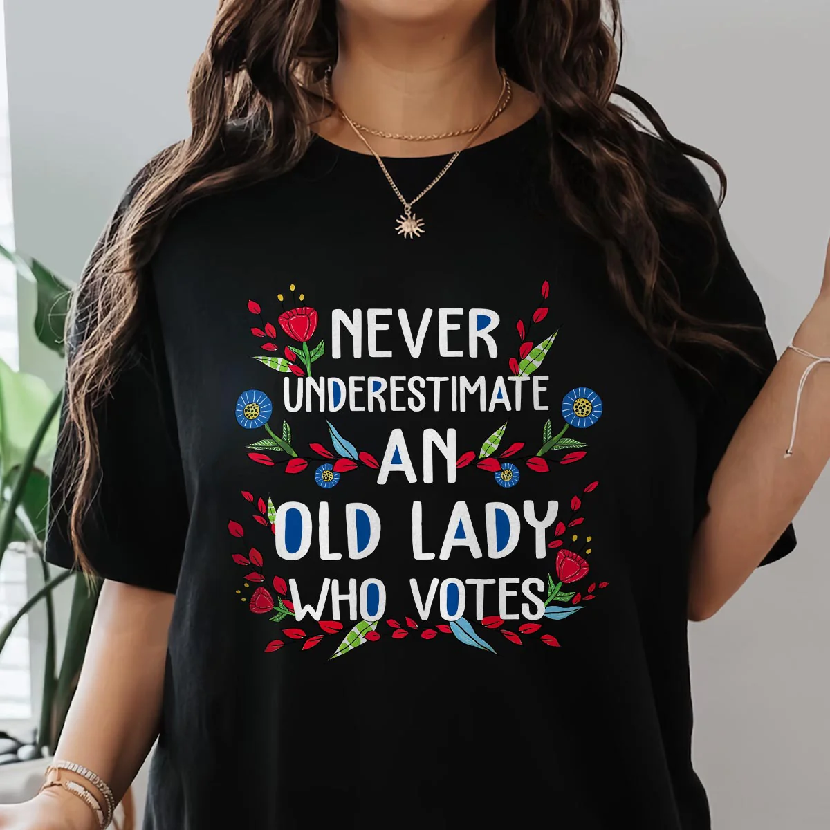 Never Underestimate An Old Lady Who Votes T-Shirt - Image 3