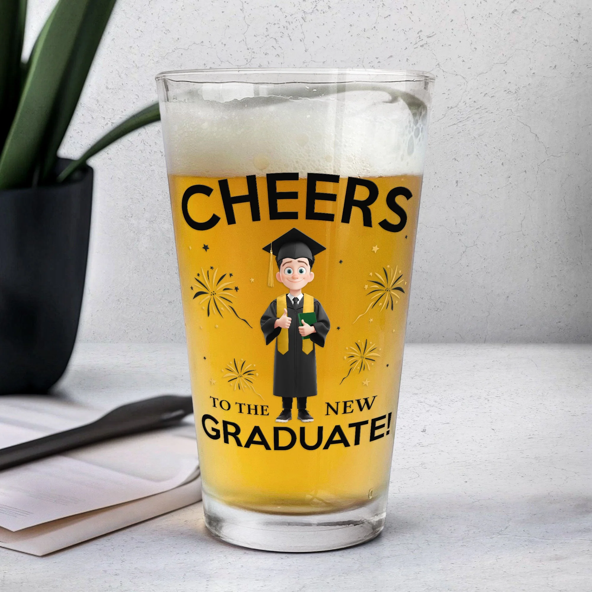 New Version Cheers To The New Graduate - Personalized Beer Glass - Graduation Gift | CLTC02 NA94 - Image 3